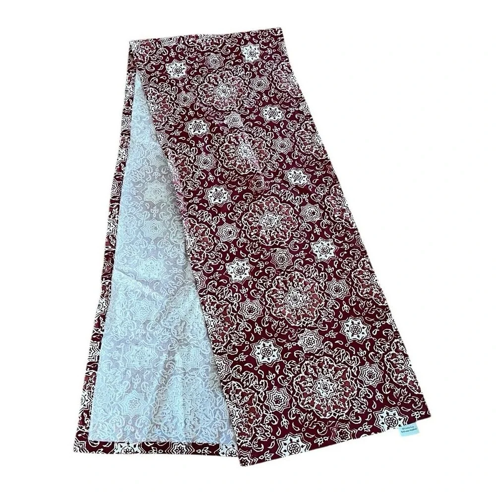 Pottery Barn Batik Floral Mandala Table Runner Red‎ Orange Cream 16x90